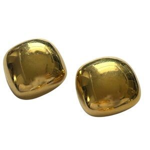 Vintage ST JOHN Gold Tone Signed Square Bubble Clip On Earrings large